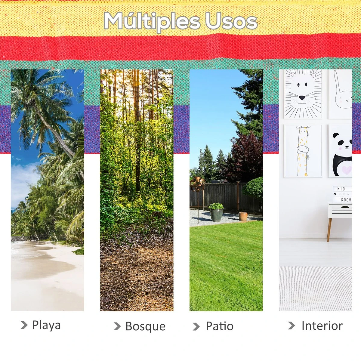 Outsunny Hamaca De Algodón Para Jardín 210x150 Cm Hamaca Colgante Portátil Carga Máx. 180 Kg Para Acampar Piscina Camping Rayas Multicolor 8 Outsunny Hamaca De Algodón Para Jardín 210x150 Cm Hamaca Colgante Portátil Carga Máx. 180 Kg Para Acampar Piscina Camping Rayas Multicolor - Imagen 6