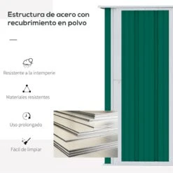 Outsunny Caseta De Jardín 1,07 M² 142x84x189 Cm Cobertizo Exterior De Acero Galvanizado Con Puerta Cerradura Y Orificios De Drenaje Para Almacenamiento De Herramientas Verde -OUTSUNNY TIENDA 45ce443440e84312e88c9e238fd8673fdd663c91 39186486ef5e4fa0a0723ef9fdabd7a7