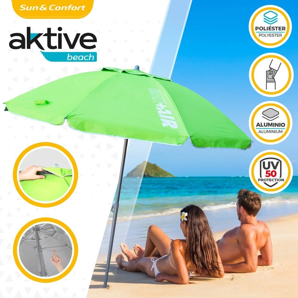 Sombrilla Playa Antiviento Ø200 Cm C/mástil Reclinable Y Protección UV50 Aktive 4 Sombrilla Playa Antiviento Ø200 Cm C/mástil Reclinable Y Protección UV50 Aktive - Imagen 2