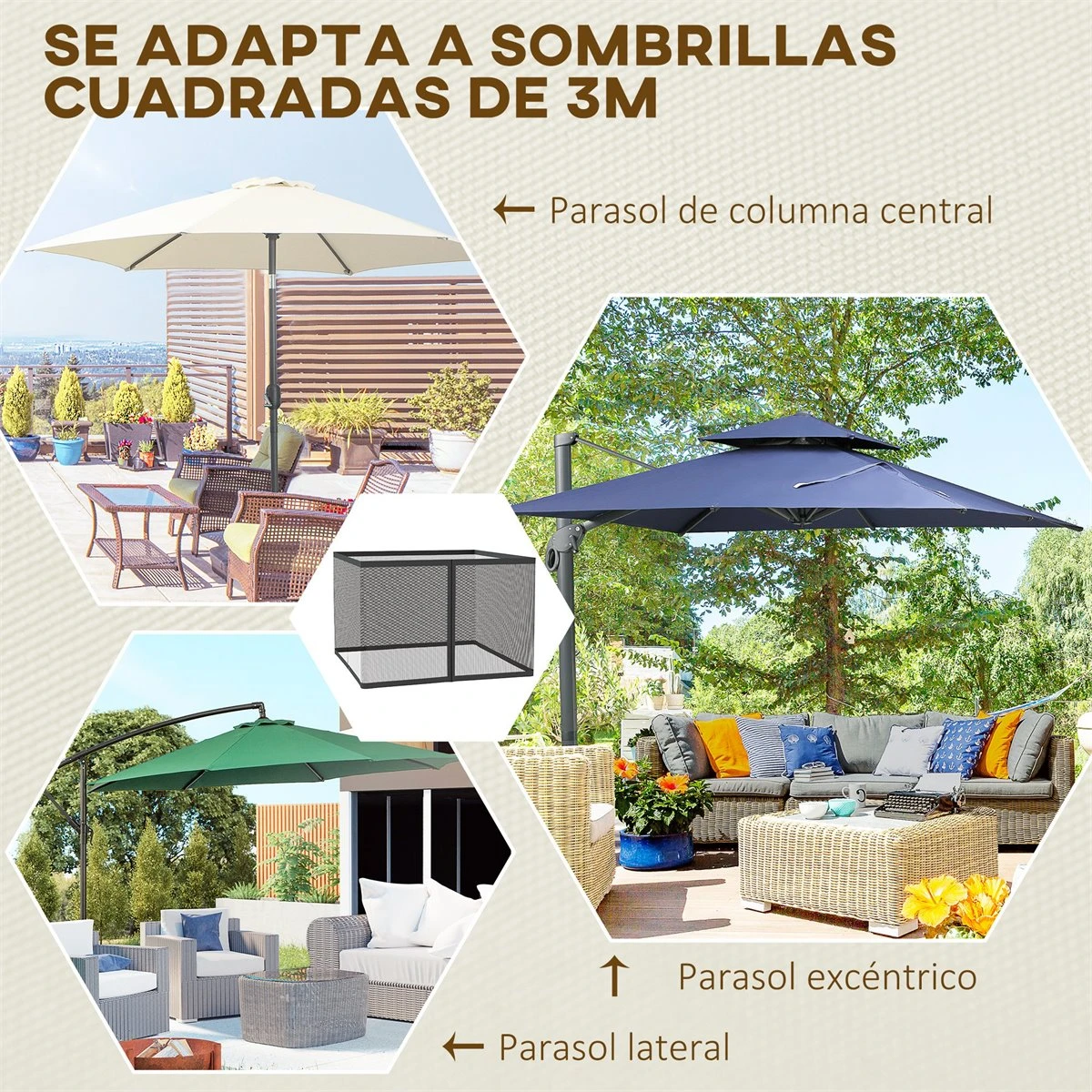 Outsunny Mosquitera Para Sombrilla Mosquitera Para Aire Libre Para Paraguas 300x300x240 Cm Red Para Sombrilla De Malla De Patio Con Cremallera Negro 6 Outsunny Mosquitera Para Sombrilla Mosquitera Para Aire Libre Para Paraguas 300x300x240 Cm Red Para Sombrilla De Malla De Patio Con Cremallera Negro - Imagen 4