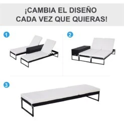 Outsunny Conjunto De 2 Tumbonas De Jardín Con Cojines Acolchados Ratán Con Mesa Auxiliar Para Piscina O Terraza Carga 160 Kg 195x60x86 Cm Acero Negro -OUTSUNNY TIENDA 490dd1ef5c015df225b9d4cfef2dc0d7e593dfbe 42d9be33e60d4ab1bb1912007093fb5d