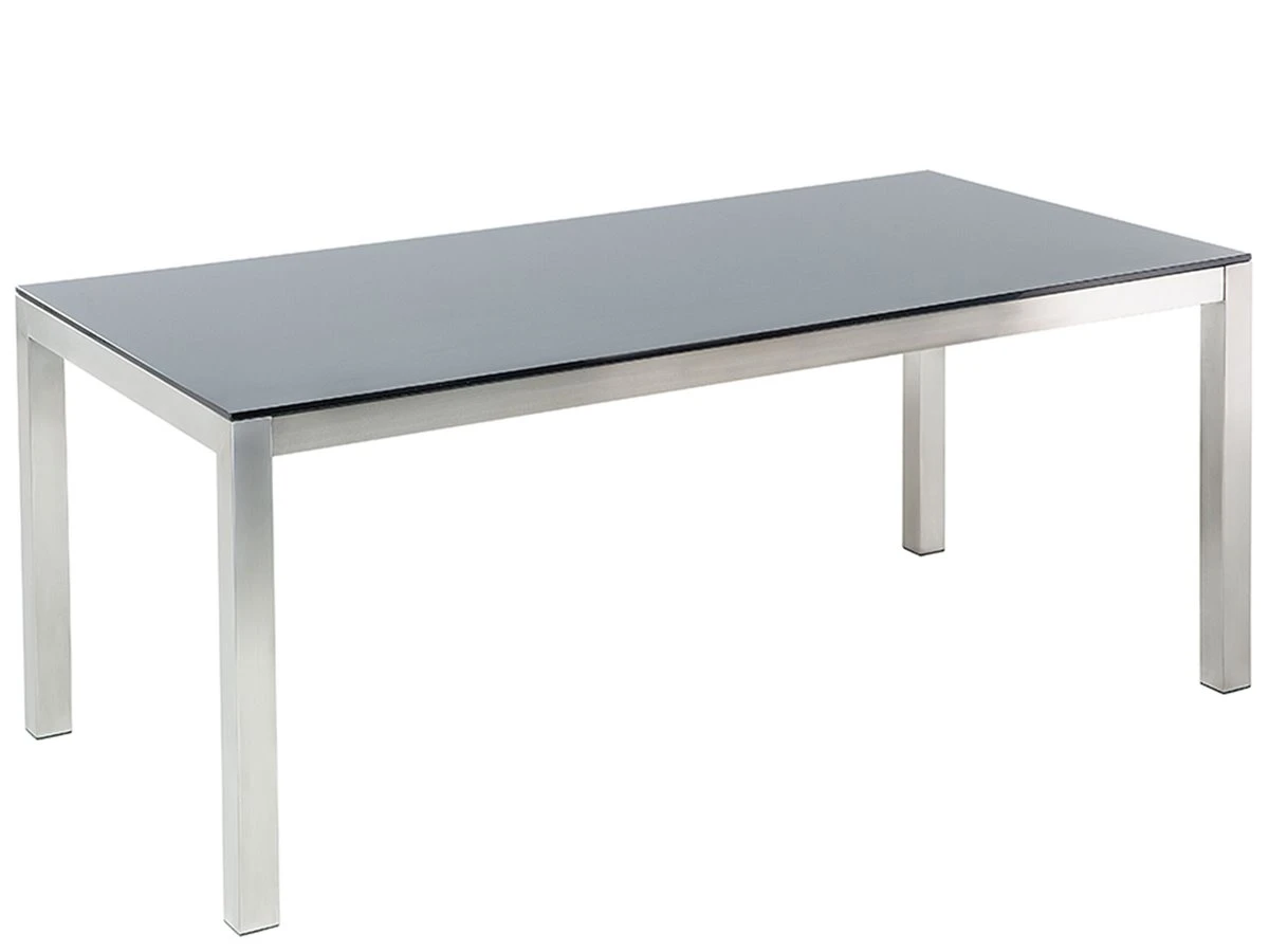 Mesa De Comedor De Metal/vidrio Templado Negro/plateado 180 X 90 Cm GROSSETO 4 Mesa De Comedor De Metal/vidrio Templado Negro/plateado 180 X 90 Cm GROSSETO - Imagen 2