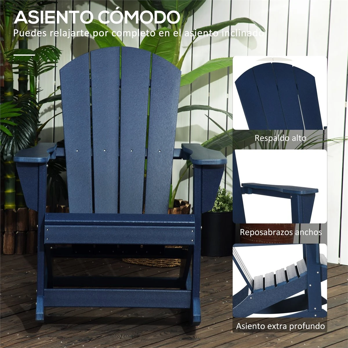 Outsunny Silla Mecedora De Jardín Mecedora Para Exterior De Estilo Adirondack De HDPE Para Balcón Terraza Patio Carga 120 Kg 73,5x93x91,5 Cm Azul Oscuro 7 Outsunny Silla Mecedora De Jardín Mecedora Para Exterior De Estilo Adirondack De HDPE Para Balcón Terraza Patio Carga 120 Kg 73,5x93x91,5 Cm Azul Oscuro - Imagen 5