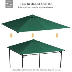 Outsunny Techo De Repuesto 2,98x2,95m Para Cenador De Jardín Cubierta De Repuesto De Gazebo Pabellón Exterior Con 8 Orificios De Drenaje Y Ventilación Verde -OUTSUNNY TIENDA 4b1e6fbbf921515e84295f07106e924d63eb023a 52f5036c5c114bd7a47950b0ce683ac7