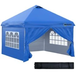 Outsunny Carpa Plegable 3x3 M Con Altura Ajustable De 3 Niveles Cenador De Jardín Con 4 Paredes Extraíbles 2 Ventanas 4 Sacos De Arena Y Bolsa De Transporte Para Camping Azul