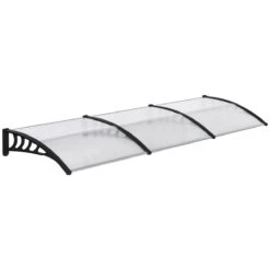 Outsunny Tejadillo De Protección 303x96 Cm Marquesina Exterior Para Puertas Y Ventanas Contra Sol Y Lluvia Con Soporte De Aleación De Aluminio PP Policarbonato Transparente