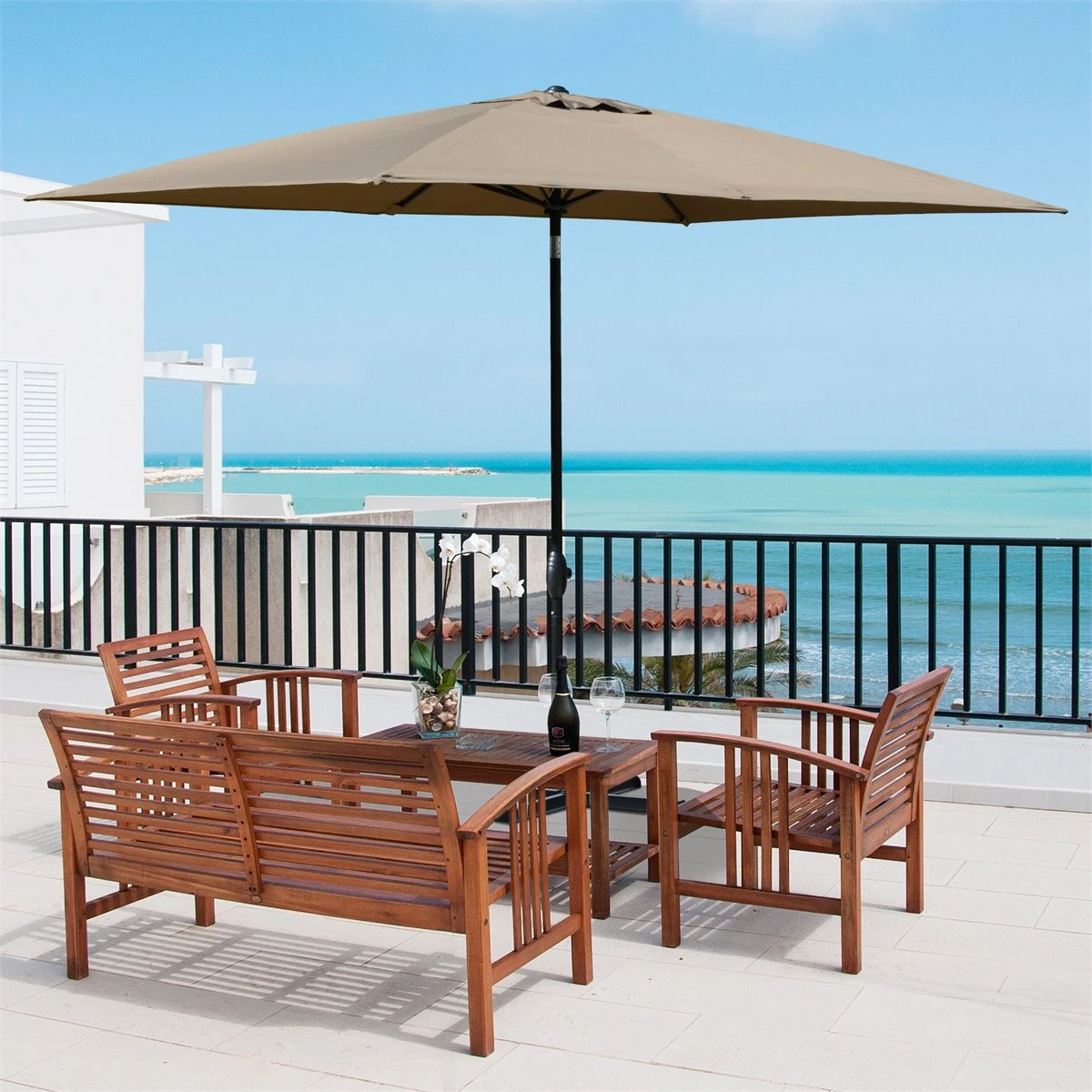 Outsunny Sombrilla De Jardín 200x300x248 Cm Protección UV50+ Parasol De Aluminio Inclinable Con Techo De Ventilación Y Manivela Para Terraza Balcón Exterior Café 4 Outsunny Sombrilla De Jardín 200x300x248 Cm Protección UV50+ Parasol De Aluminio Inclinable Con Techo De Ventilación Y Manivela Para Terraza Balcón Exterior Café - Imagen 2