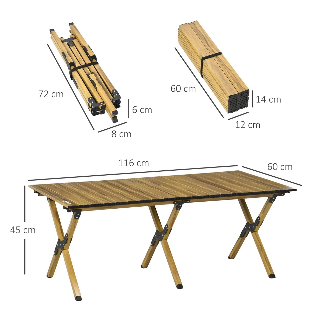 Outsunny Mesa De Camping Plegable De Aluminio 116x60x45 Cm Mesa De Picnic Portátil Con Bolsa De Trasporte Carga 30 Kg Para Jardín Terraza Exterior Natural 5 Outsunny Mesa De Camping Plegable De Aluminio 116x60x45 Cm Mesa De Picnic Portátil Con Bolsa De Trasporte Carga 30 Kg Para Jardín Terraza Exterior Natural - Imagen 3
