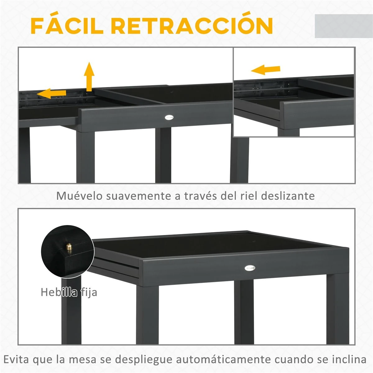 Outsunny Mesa De Jardín Extensible De Aluminio Mesa De Comedor Rectangular Con Encimera De Vidrio Templado Carga 50 Kg Para Terraza 160x80x75 Cm Negro 7 Outsunny Mesa De Jardín Extensible De Aluminio Mesa De Comedor Rectangular Con Encimera De Vidrio Templado Carga 50 Kg Para Terraza 160x80x75 Cm Negro - Imagen 5