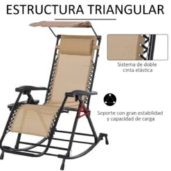 Outsunny Silla Mecedora De Jardín Plegable Tumbona Reclinable Con Techo Protección Solar Reposacabezas Extraíble Y Reposapiés Estructura De Acero 120x67x102 Cm Beige -OUTSUNNY TIENDA 4e0842ed2d3d4877ea5df9bd623e7ae25457d686 6ad8d078d5824d79bcdfd43ee39b3d3b