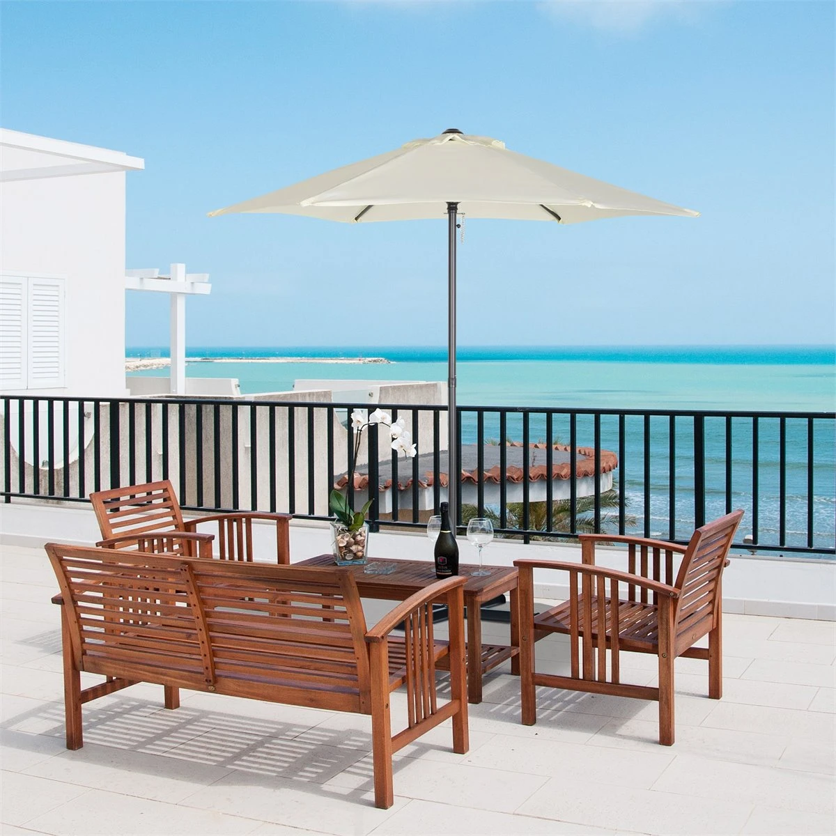 Outsunny Sombrilla De Jardín Ø2x2 M Parasol Mástil De Aluminio Con Techo De Ventilación Pestillo De Fijación Y Poste Desmontable Para Terraza Patio Exterior Beige 4 Outsunny Sombrilla De Jardín Ø2x2 M Parasol Mástil De Aluminio Con Techo De Ventilación Pestillo De Fijación Y Poste Desmontable Para Terraza Patio Exterior Beige - Imagen 2