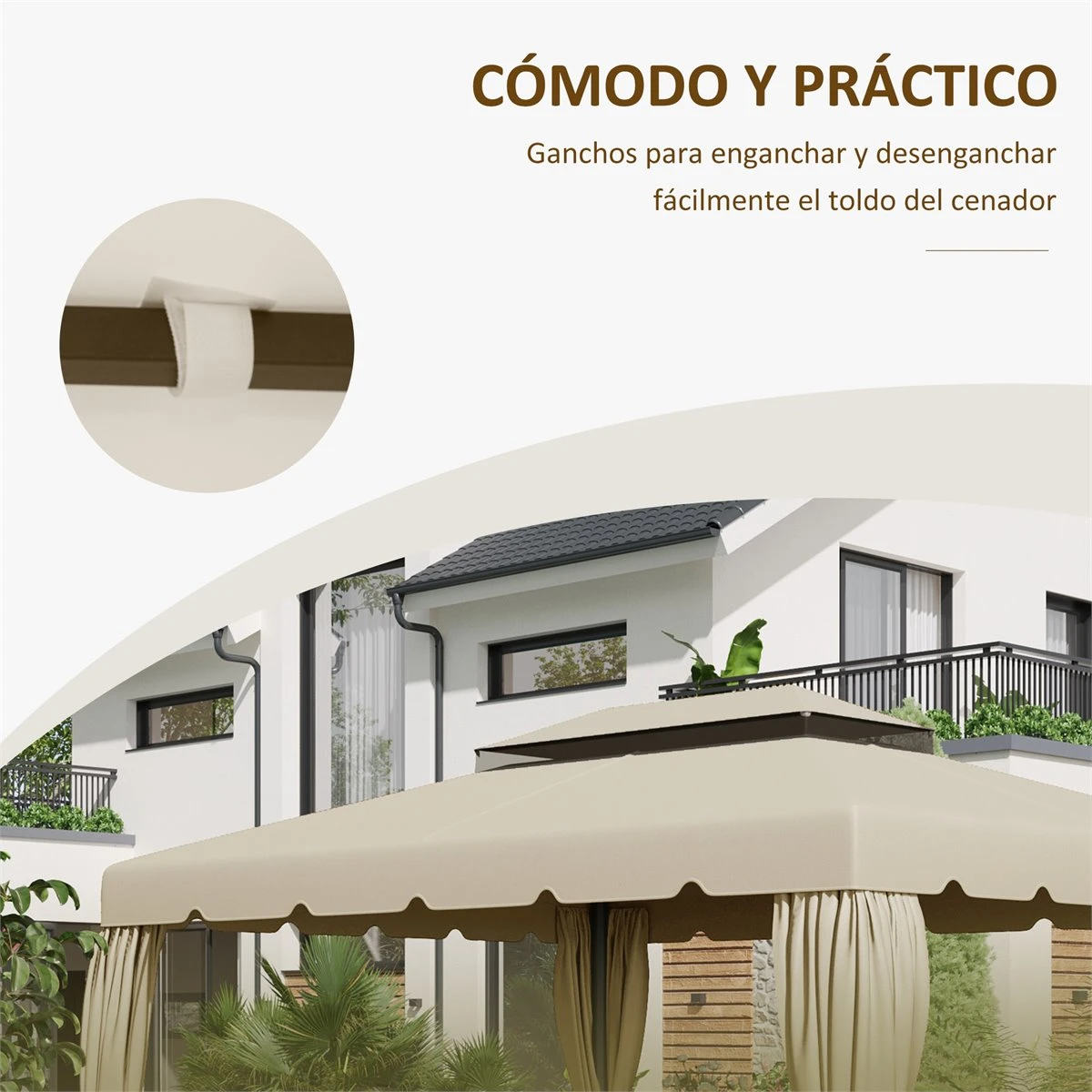 Outsunny Techo De Repuesto Para Cenador Con Doble Techo 3,9x2,9 M Cubierta De Repuesto Para Pabellón Gazebo Exterior Con 8 Orificios De Drenaje Beige 8 Outsunny Techo De Repuesto Para Cenador Con Doble Techo 3,9x2,9 M Cubierta De Repuesto Para Pabellón Gazebo Exterior Con 8 Orificios De Drenaje Beige - Imagen 6