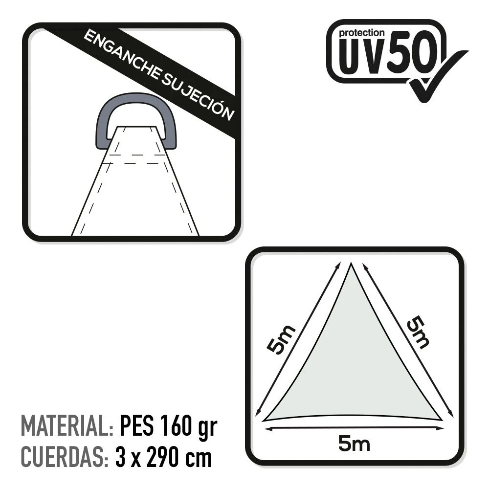 Toldo Sombreo Triangular Aktive Garden Color Blanco 5 Toldo Sombreo Triangular Aktive Garden Color Blanco - Imagen 3