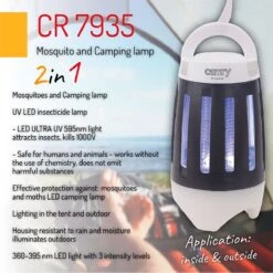 Camry CR 7935 Lámpara Anti-mosquitos, Lámpara Camping LED 2 En 1, Recargable USB Radio Acción 40 M², Camping, 2 , Blanco/Negro -OUTSUNNY TIENDA 503adaba2cd3bcf9665b1c4cd0510c23fa71d11b 9857edf5a78f485a8f5d2d60bbc7200c