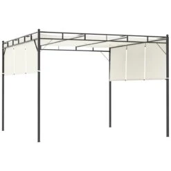 Outsunny Pérgola 3x3 M Cenador De Jardín Con Techo Retráctil Tela De Poliéster Y Tubo De Acero Para Patio Terraza Exterior Blanco