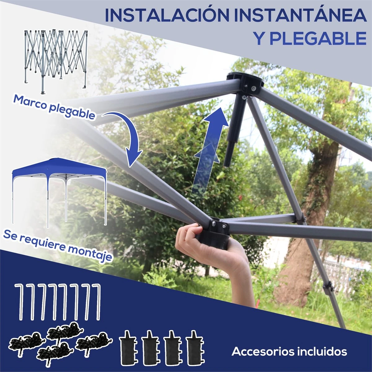 Outsunny Cenador Plegable 2,5x2,5x2,68 M Carpa De Jardín Protección UV 50+ Ajustable En Altura Con 4 Bolsas De Arena Y Bolsa De Transporte Para Camping Fiestas Patio Azul 7 Outsunny Cenador Plegable 2,5x2,5x2,68 M Carpa De Jardín Protección UV 50+ Ajustable En Altura Con 4 Bolsas De Arena Y Bolsa De Transporte Para Camping Fiestas Patio Azul - Imagen 5