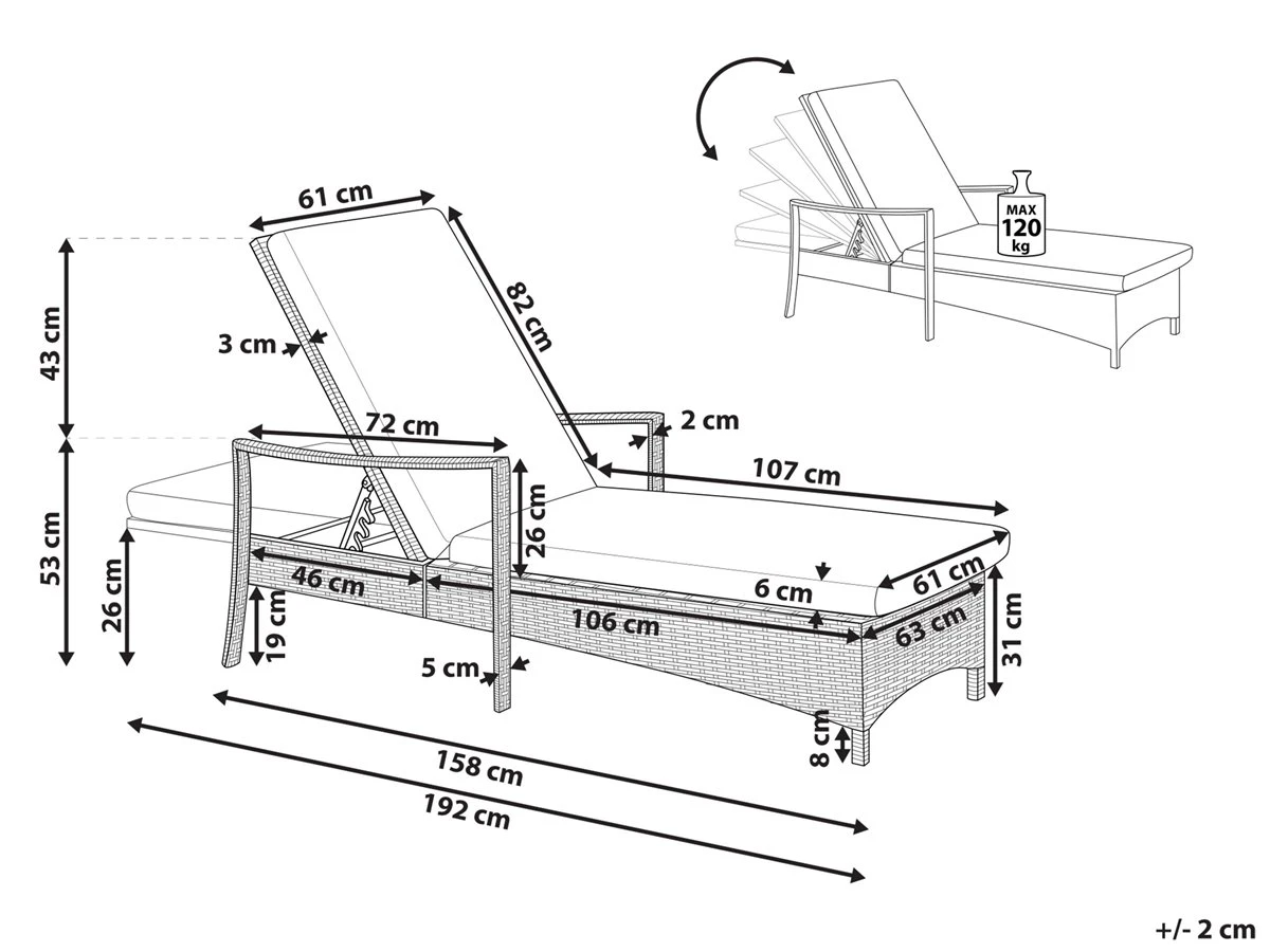 Tumbona De Jardín De Ratán Gris VASTO 5 Tumbona De Jardín De Ratán Gris VASTO - Imagen 3
