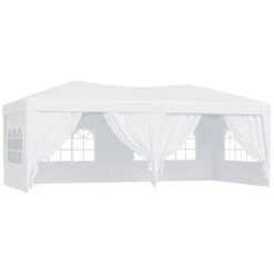 Outsunny Carpa Plegable En Acordeon 4 Paneles Laterales 2 Cortinas +Bolsa Transporte 5,91x2,97x2,55 M Blanco
