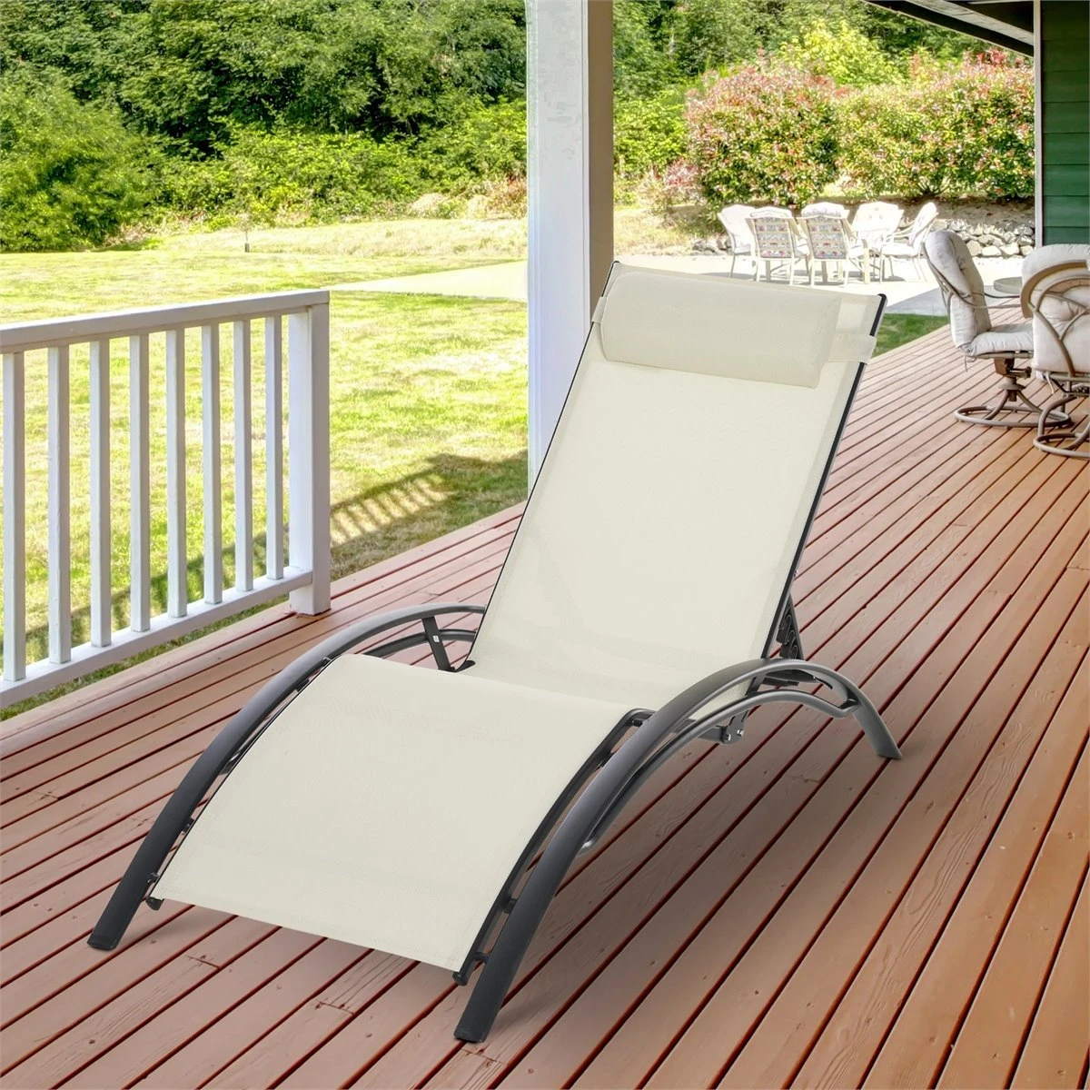 Outsunny Tumbona Reclinable Con Respaldo Ajustable En 5 Posiciones Y Reposacabezas Extraíble Acolchado Aluminio Texteline Para Jardín Terraza Balcón 171x64x82 Cm Beige 4 Outsunny Tumbona Reclinable Con Respaldo Ajustable En 5 Posiciones Y Reposacabezas Extraíble Acolchado Aluminio Texteline Para Jardín Terraza Balcón 171x64x82 Cm Beige - Imagen 2