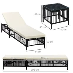 Outsunny Conjunto De 2 Tumbonas De Jardín Exterior Tumbonas De Mimbre Tejido Con Mesa De Tapa De Vidrio Respaldo Reclinable De 5 Posiciones Y Cojines Suaves 196x54x32 Cm Negro -OUTSUNNY TIENDA 536058d167bcfdd25a99738a3c28a6b5613741d1 fc48c1fc43414301af00f0fb584e879f