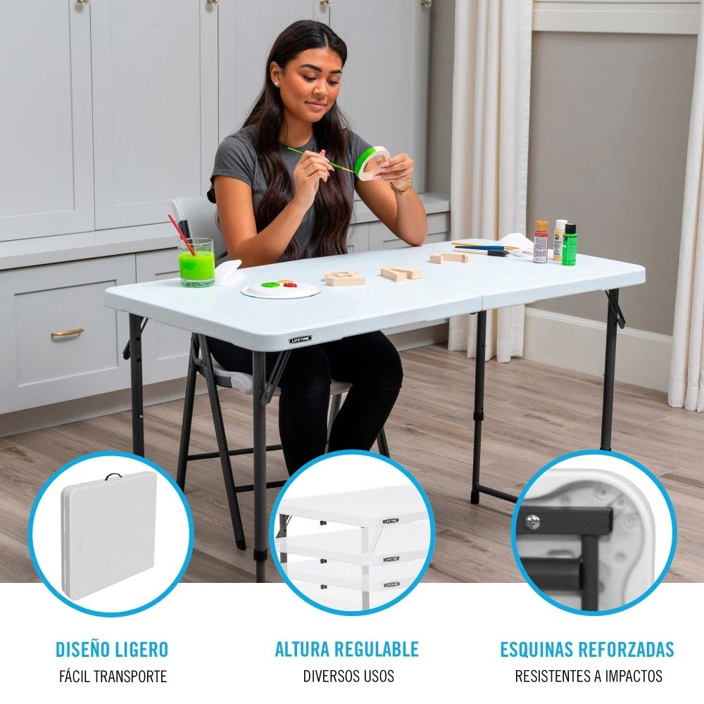 Mesa Plegable Ajustable En Altura Blanco LIFETIME 122 X 61 X 56-91 Cm 5 Mesa Plegable Ajustable En Altura Blanco LIFETIME 122 X 61 X 56-91 Cm - Imagen 3