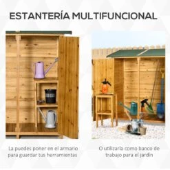 Outsunny Caseta De Jardín De Madera 140x75x157 Cm Cobertizo Para Almacenaje De Herramientas Con Techo Asfáltico Estantería Y 2 Puertas Con Cerrojo Para Exterior Terraza Natural -OUTSUNNY TIENDA 54bd1b078aeedc3945ba6280c8082be3b81152ef 1e0965aa638b4aa384ac64274f61ec7d
