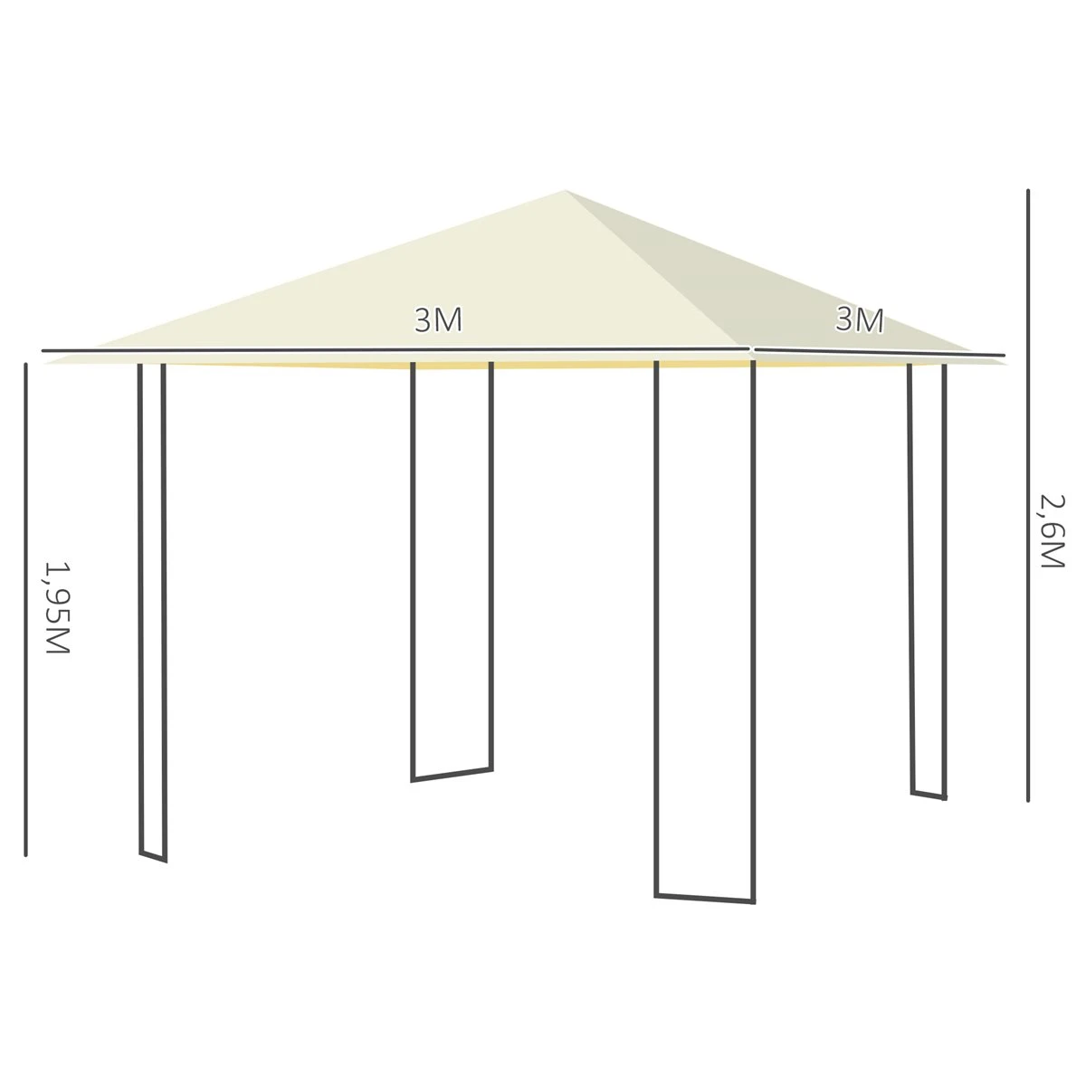 Outsunny Carpa 3x3x2.6m Cenador Jardin Marco De Acero Y 4 Paraviento Lateral Color Crema 5 Outsunny Carpa 3x3x2.6m Cenador Jardin Marco De Acero Y 4 Paraviento Lateral Color Crema - Imagen 3