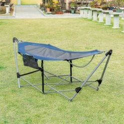 Outsunny Hamaca De Jardín Con Soporte Plegable Con Cama De Tela Oxford Y Malla Transpirable Bolsillo De Almacenaje Y Bolsa De Transporte 235,5x82x90,5 Cm Azul Y Plata -OUTSUNNY TIENDA 55220bef0809919c24a3fa2f9e67e583ec1ffda2 ce7ab05377bc48aeb56b1763c4a77d55