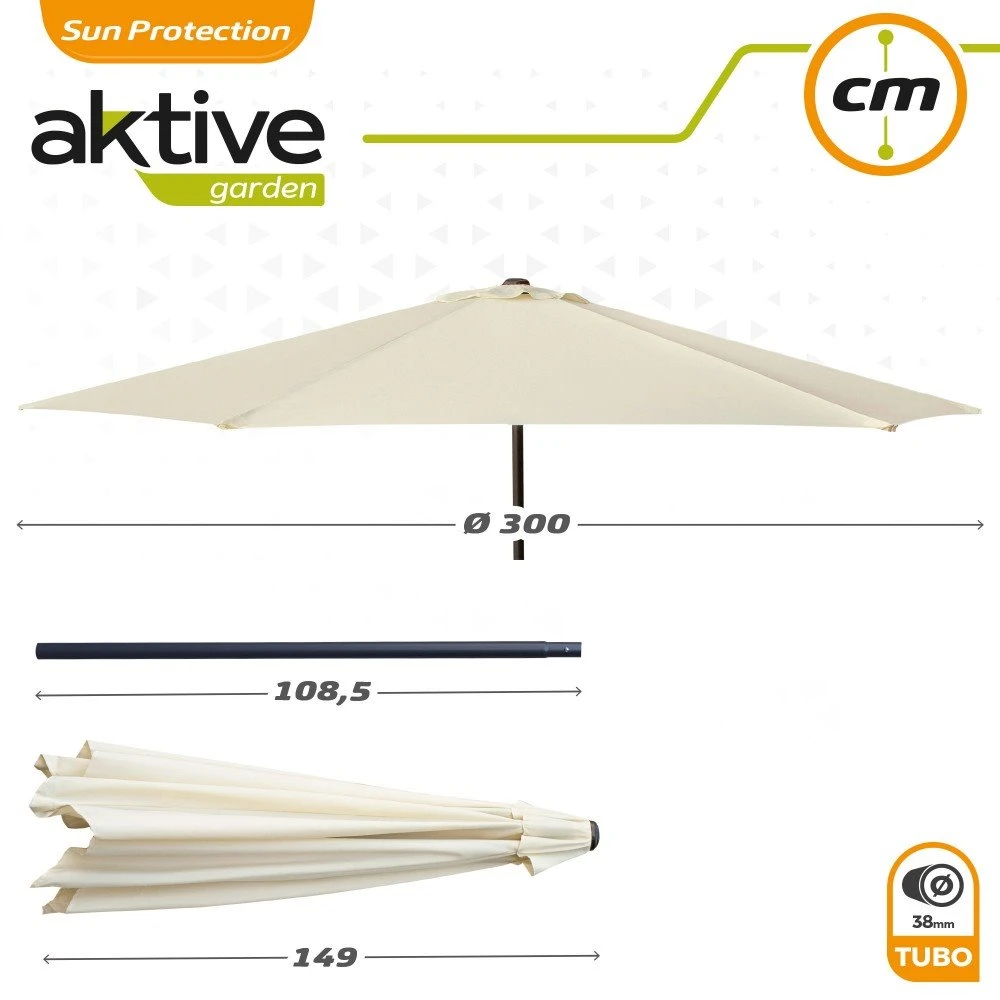 Parasol Hexagonal 300 Cm Color Crema Mástil Aluminio Aktive Garden 8 Parasol Hexagonal 300 Cm Color Crema Mástil Aluminio Aktive Garden - Imagen 6