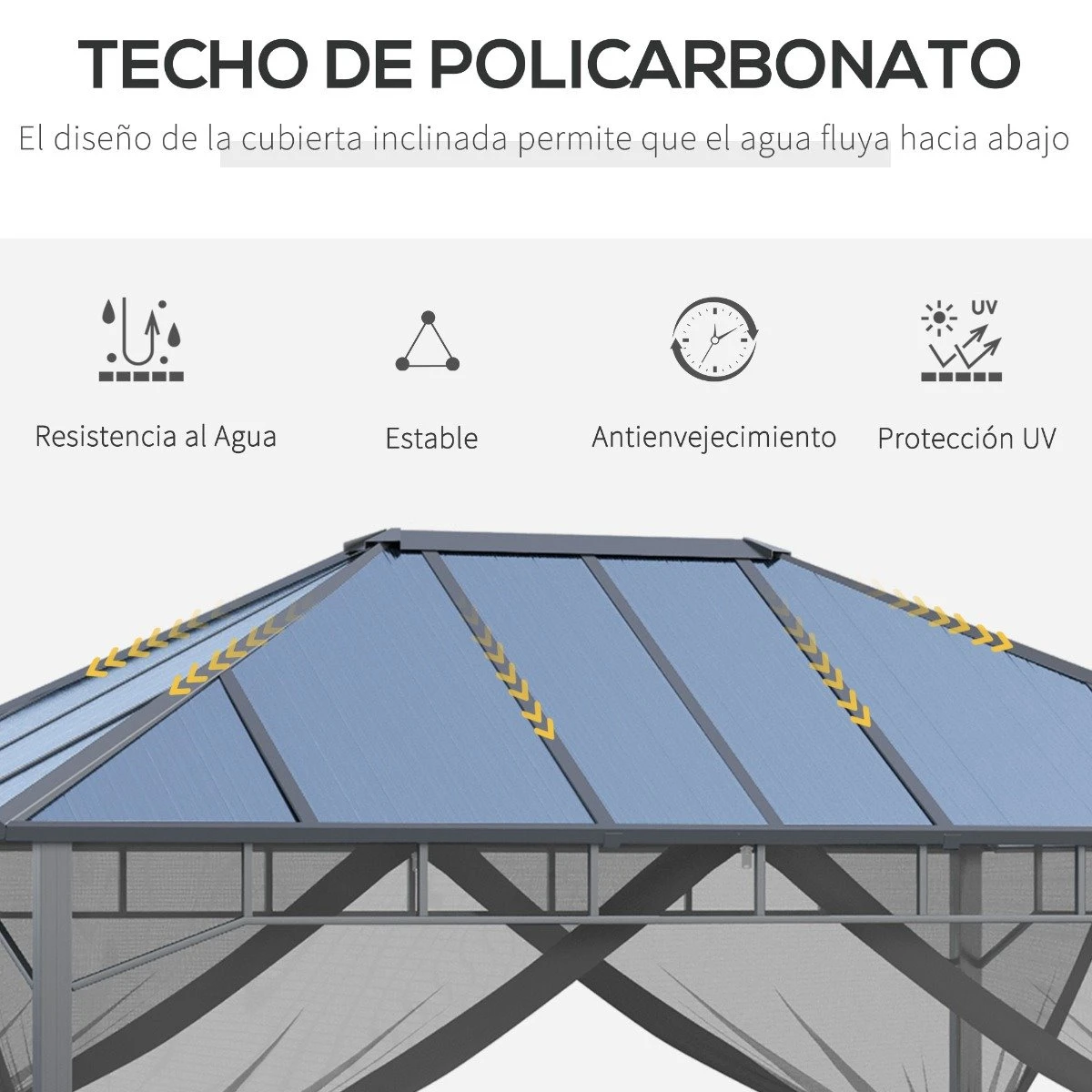 Outsunny Cenador De Jardín 4x3 M Aluminio Pabellón Para Exterior Con Techo De Policarbonato Y 4 Mosquiteras Laterales Con Cremalleras Para Fiestas Eventos Gris 6 Outsunny Cenador De Jardín 4x3 M Aluminio Pabellón Para Exterior Con Techo De Policarbonato Y 4 Mosquiteras Laterales Con Cremalleras Para Fiestas Eventos Gris - Imagen 4