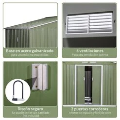 Outsunny Cobertizo De Jardín Exterior 277x195x192 Cm Caseta De Jardín Metálica Para Almacenamiento De Herramientas Con 4 Ventanas 4,83 M² Verde Claro 15 Outsunny Cobertizo De Jardín Exterior 277x195x192 Cm Caseta De Jardín Metálica Para Almacenamiento De Herramientas Con 4 Ventanas 4,83 M² Verde Claro -OUTSUNNY TIENDA 55d4b9d62ca95c22f5b624675e74d39cdb182ea7 952b620b48bb41b9a50b89a8fcdba066