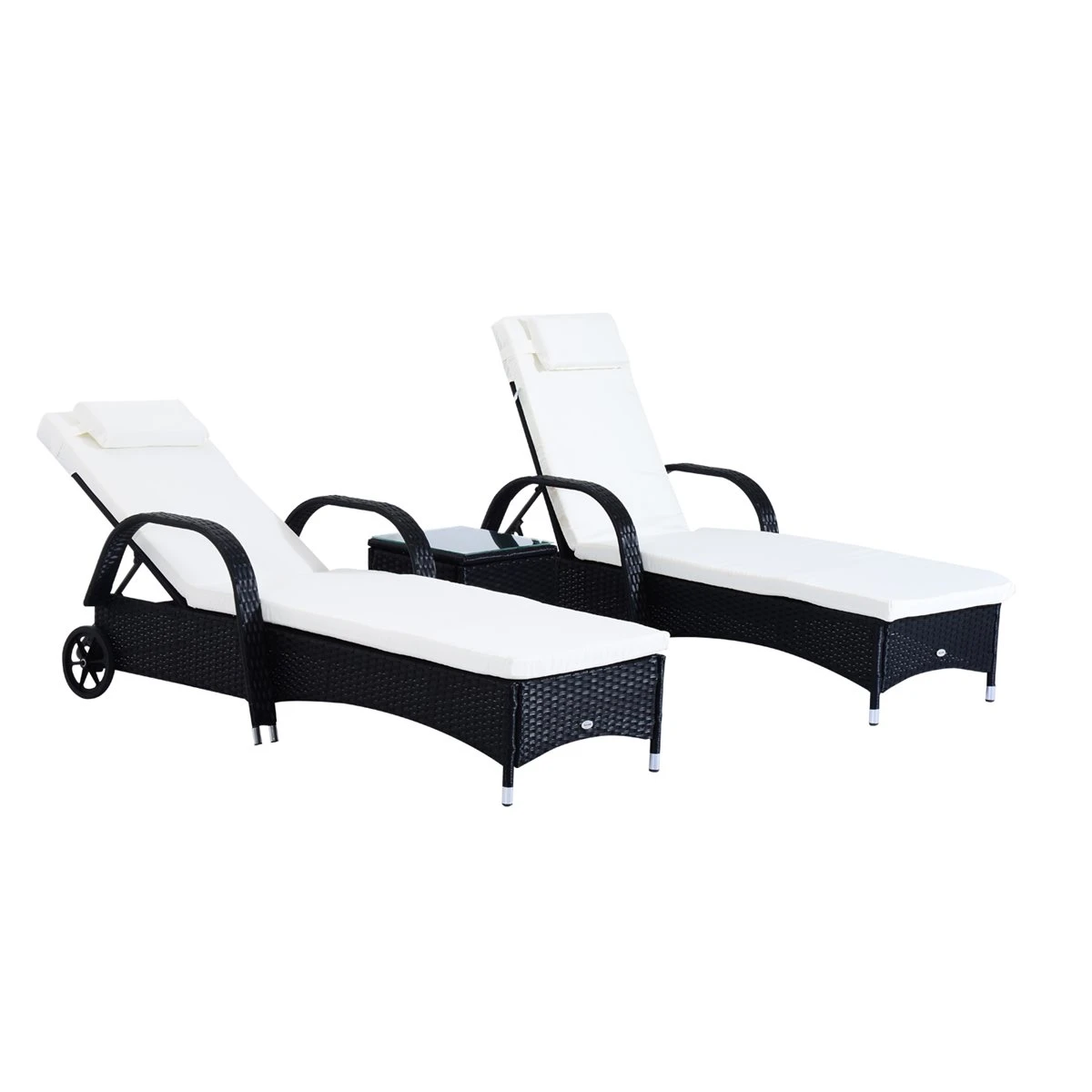 Outsunny Set De 2 Tumbonas Chaise Longue + 1 Mesa De Ratan Para Jardín O Terraza Sillas Con Cojín Y Respaldo Ajustable A 5 Niveles (Negro) 3 Outsunny Set De 2 Tumbonas Chaise Longue + 1 Mesa De Ratan Para Jardín O Terraza Sillas Con Cojín Y Respaldo Ajustable A 5 Niveles (Negro)