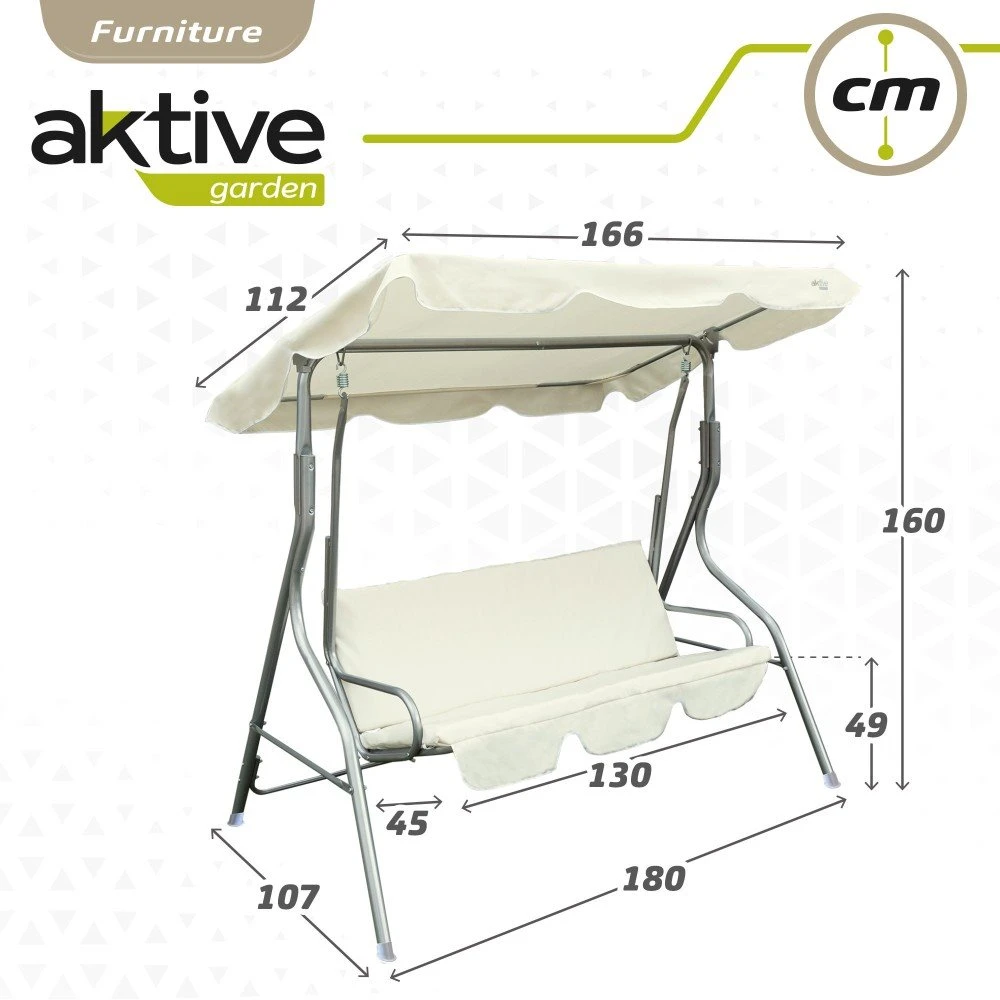 Balancín Para Jardín Marfil C/toldo Inclinable 3 Plazas Aktive 9 Balancín Para Jardín Marfil C/toldo Inclinable 3 Plazas Aktive - Imagen 7