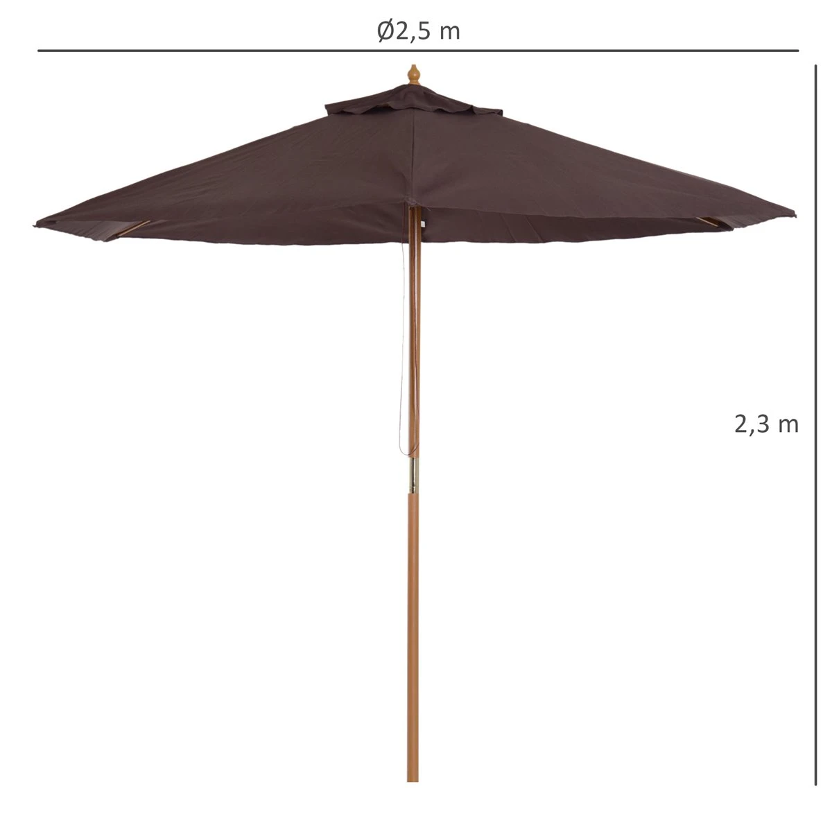 Outsunny Sombrilla Parasol De Madera Ø250x230cm Para Exterior Con 6 Varillas Sistema De Cuerda Con Fijación Desmontable Portátil Fácil De Guardar Y Transportar Café 5 Outsunny Sombrilla Parasol De Madera Ø250x230cm Para Exterior Con 6 Varillas Sistema De Cuerda Con Fijación Desmontable Portátil Fácil De Guardar Y Transportar Café - Imagen 3