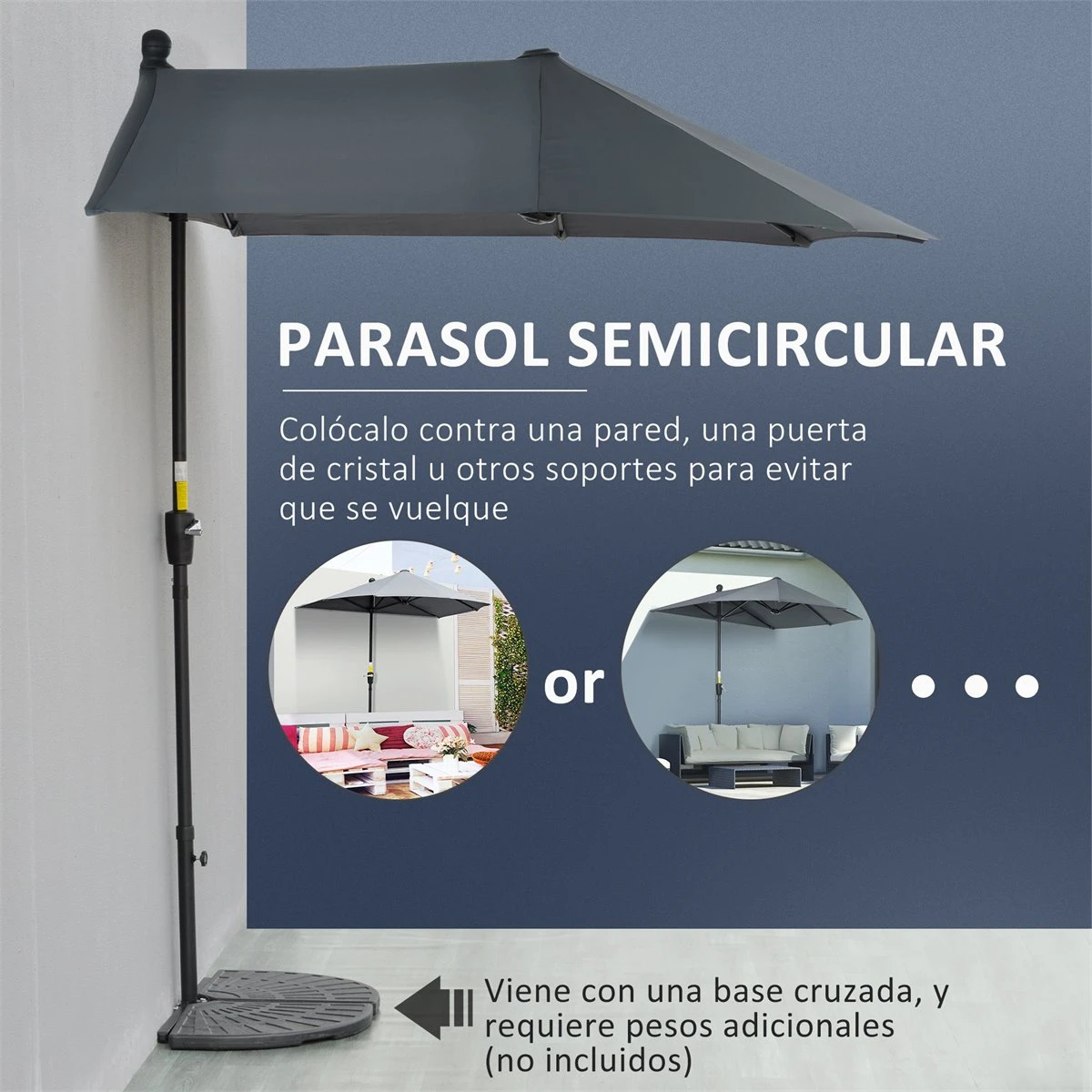 Outsunny Sombrilla De Pared De Jardín 200x190x240 Cm Parasol Con Manivela Poste De Acero Y Base Cruzada Protección Solar Para Terraza Balcón Exterior Gris 6 Outsunny Sombrilla De Pared De Jardín 200x190x240 Cm Parasol Con Manivela Poste De Acero Y Base Cruzada Protección Solar Para Terraza Balcón Exterior Gris - Imagen 4