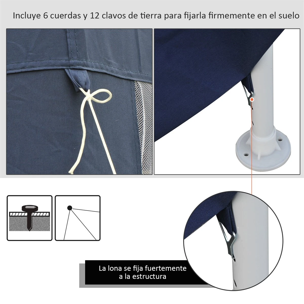 Outsunny Carpa Gazebo Tipo Cenador Hexagonal Con Mosquitera Para Jardín Y Terraza Ø1,97 M Material De Poliéster Repelente Al Agua (Azul) 8 Outsunny Carpa Gazebo Tipo Cenador Hexagonal Con Mosquitera Para Jardín Y Terraza Ø1,97 M Material De Poliéster Repelente Al Agua (Azul) - Imagen 6