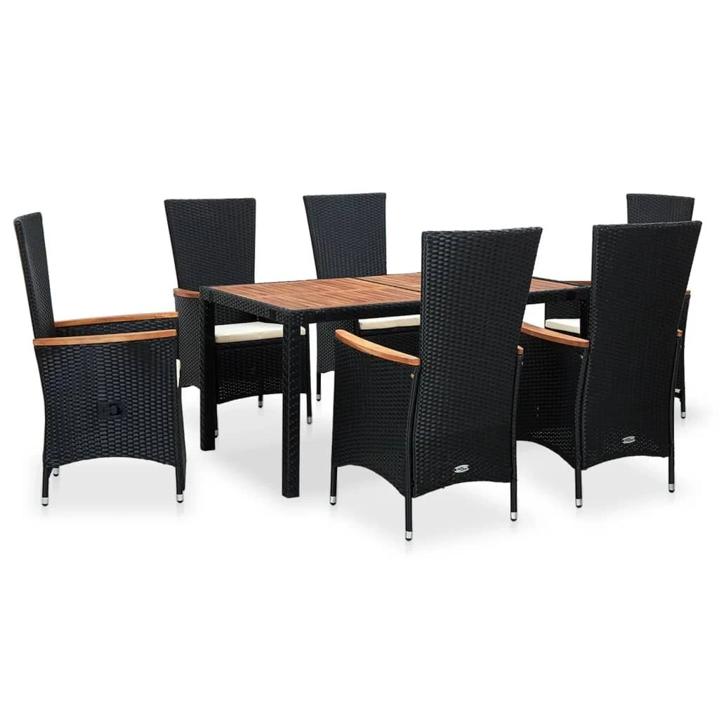 Set Comedor De Jardín 7 Piezas Ratán Sintético Y Madera Negro VidaXL 4 Set Comedor De Jardín 7 Piezas Ratán Sintético Y Madera Negro VidaXL - Imagen 2
