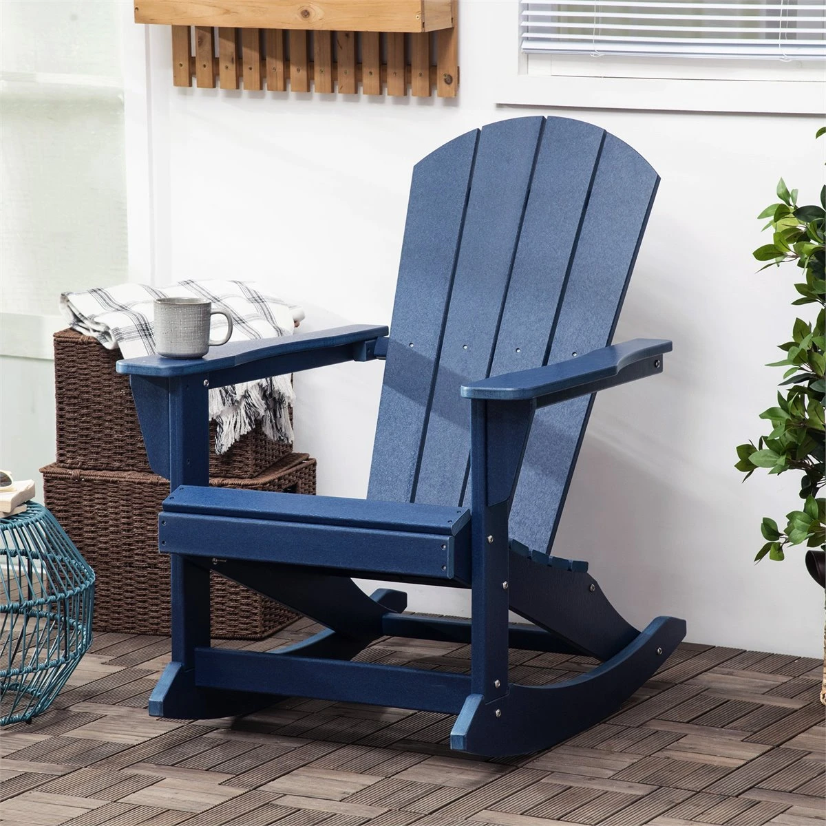 Outsunny Silla Mecedora De Jardín Mecedora Para Exterior De Estilo Adirondack De HDPE Para Balcón Terraza Patio Carga 120 Kg 73,5x93x91,5 Cm Azul Oscuro 4 Outsunny Silla Mecedora De Jardín Mecedora Para Exterior De Estilo Adirondack De HDPE Para Balcón Terraza Patio Carga 120 Kg 73,5x93x91,5 Cm Azul Oscuro - Imagen 2