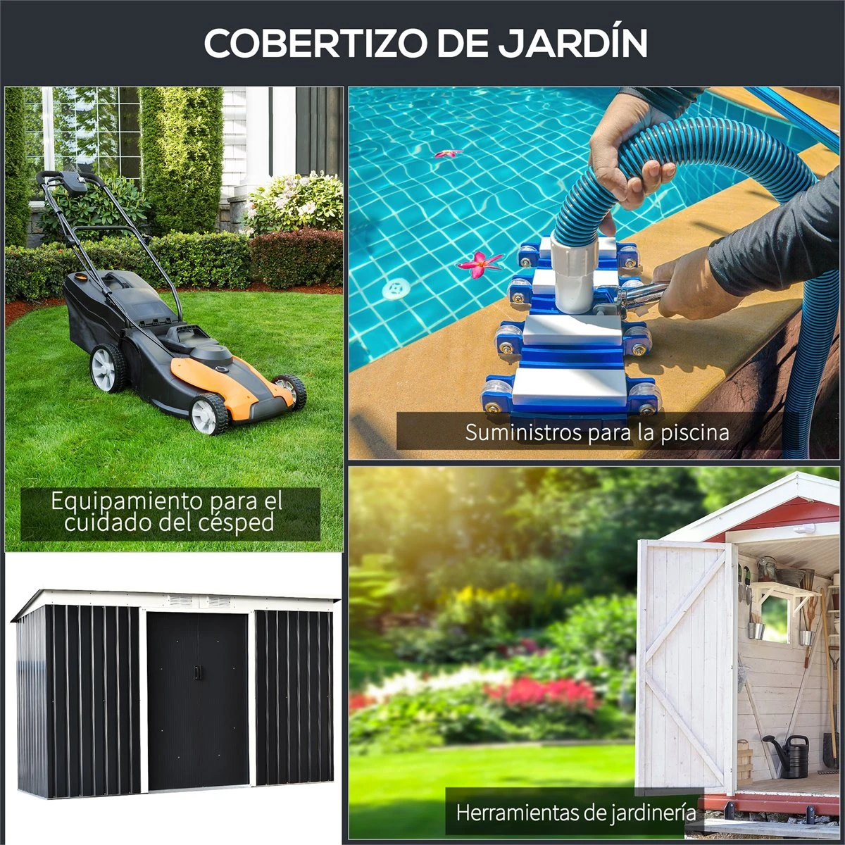 Outsunny Cobertizo De Jardín 280x130x172 Cm Base De 3,1 M² Caseta De Exterior Metálica Para Almacenamiento De Herramientas Con 2 Puertas Correderas Y 2 Orificios De Ventilación Gris Oscuro 9 Outsunny Cobertizo De Jardín 280x130x172 Cm Base De 3,1 M² Caseta De Exterior Metálica Para Almacenamiento De Herramientas Con 2 Puertas Correderas Y 2 Orificios De Ventilación Gris Oscuro - Imagen 7