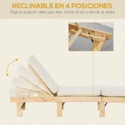 Outsunny Tumbona De Madera Plegable Con Respaldo Ajustable En 4 Posiciones Cojín Extraíble Carga 113 Kg Para Jardín Terraza Camping Exterior 195x59x30 Cm Natural -OUTSUNNY TIENDA 5a695a1f81bd3ca57b2872988bf34ff8cbb053ab b359e75a137a4bca8543cd10bd464dc9