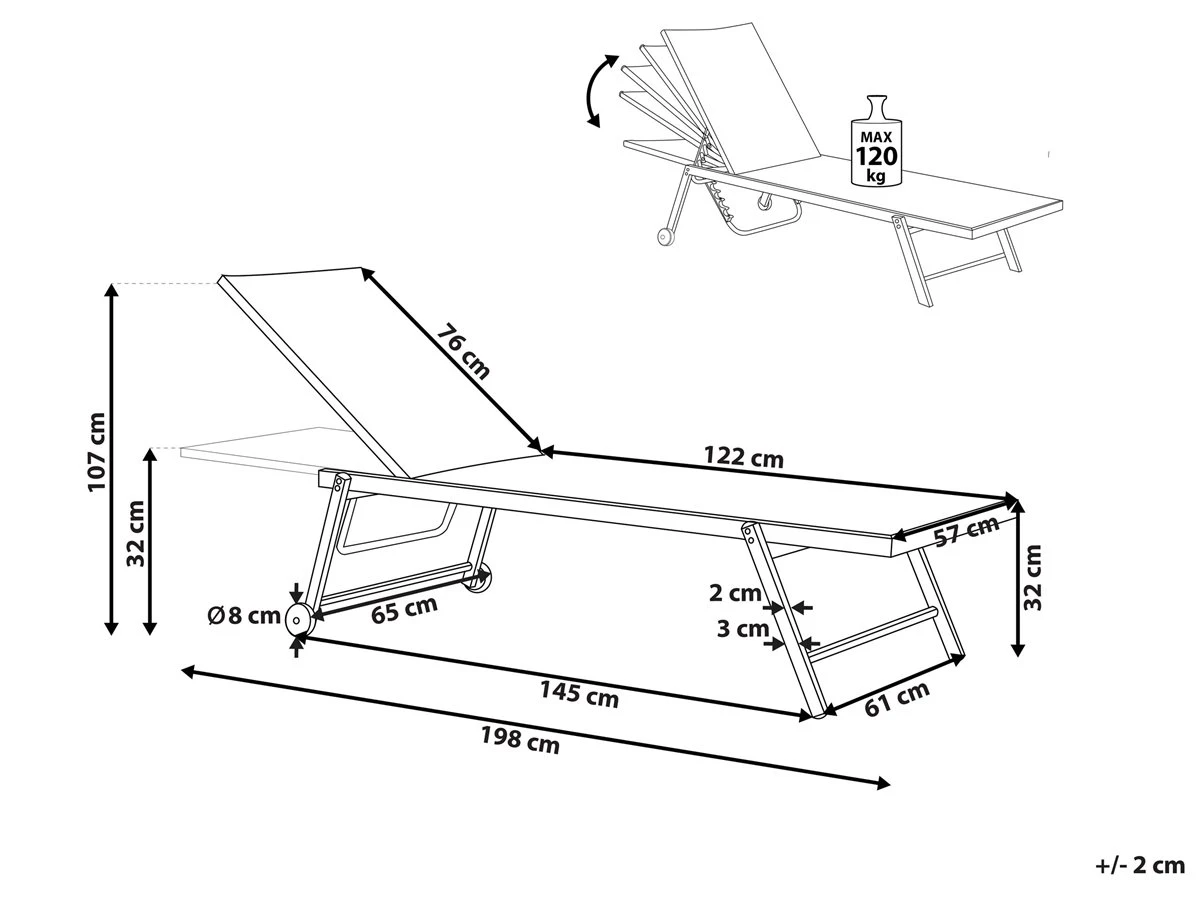 Tumbona Reclinable De Metal/textil Trenzado Negro PORTOFINO 5 Tumbona Reclinable De Metal/textil Trenzado Negro PORTOFINO - Imagen 3