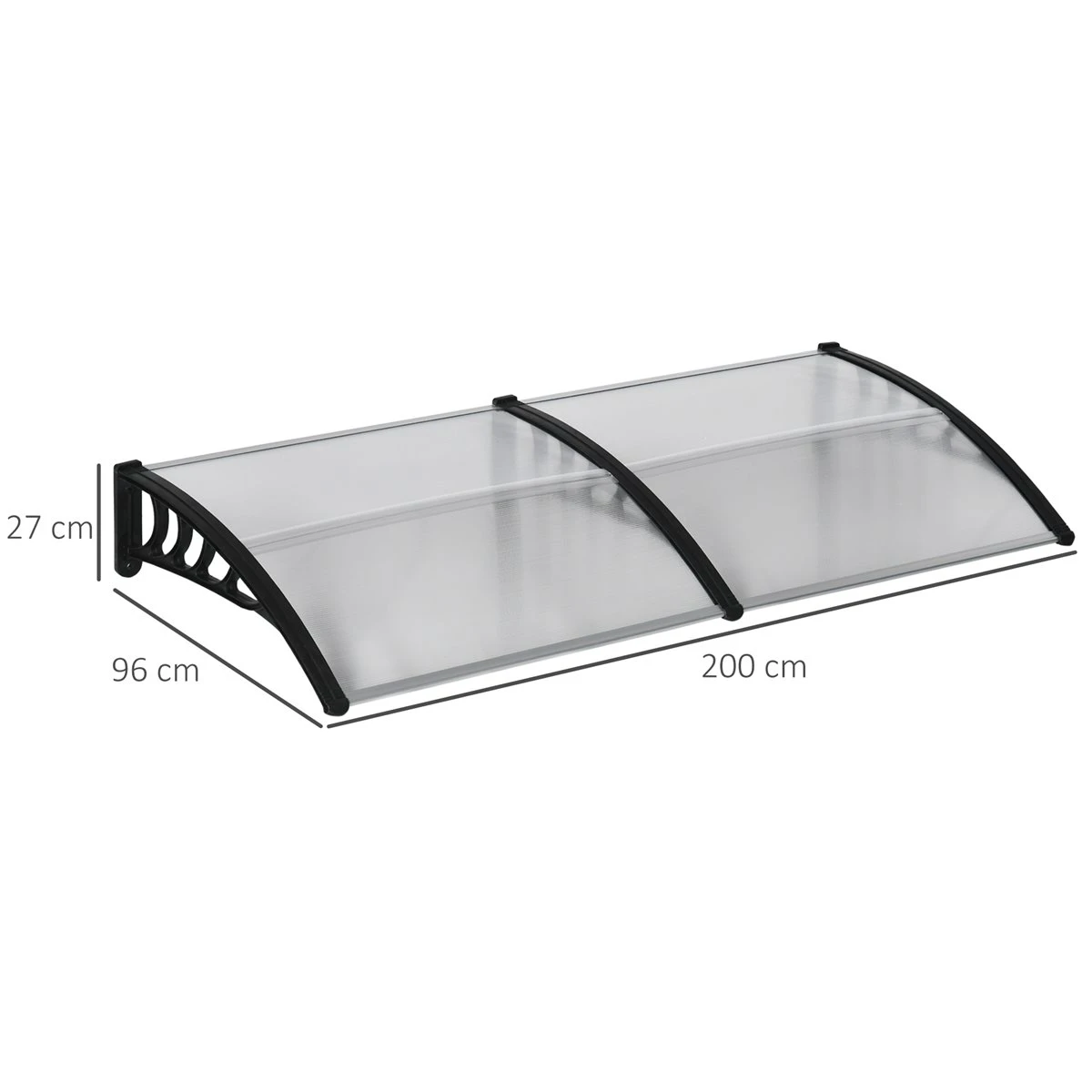 Outsunny Tejadillo De Protección 200x96x27 Cm Marquesina Exterior Para Puertas Y Ventanas Contra Sol Y Lluvia Con Soporte De PP Policarbonato Transparente 5 Outsunny Tejadillo De Protección 200x96x27 Cm Marquesina Exterior Para Puertas Y Ventanas Contra Sol Y Lluvia Con Soporte De PP Policarbonato Transparente - Imagen 3
