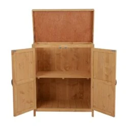 Outsunny Armario De Jardín De Madera 74x43x88 Cm Cobertizo Exterior Para Almacenamiento De Herramientas Leñas Con 2 Puertas Y Techo Asfáltico Abatible Natural -OUTSUNNY TIENDA 5c2ff3d00e08651e4134e432d81e2f23531c5228 efd89fac994b4363803ca3cdba4e3dfb