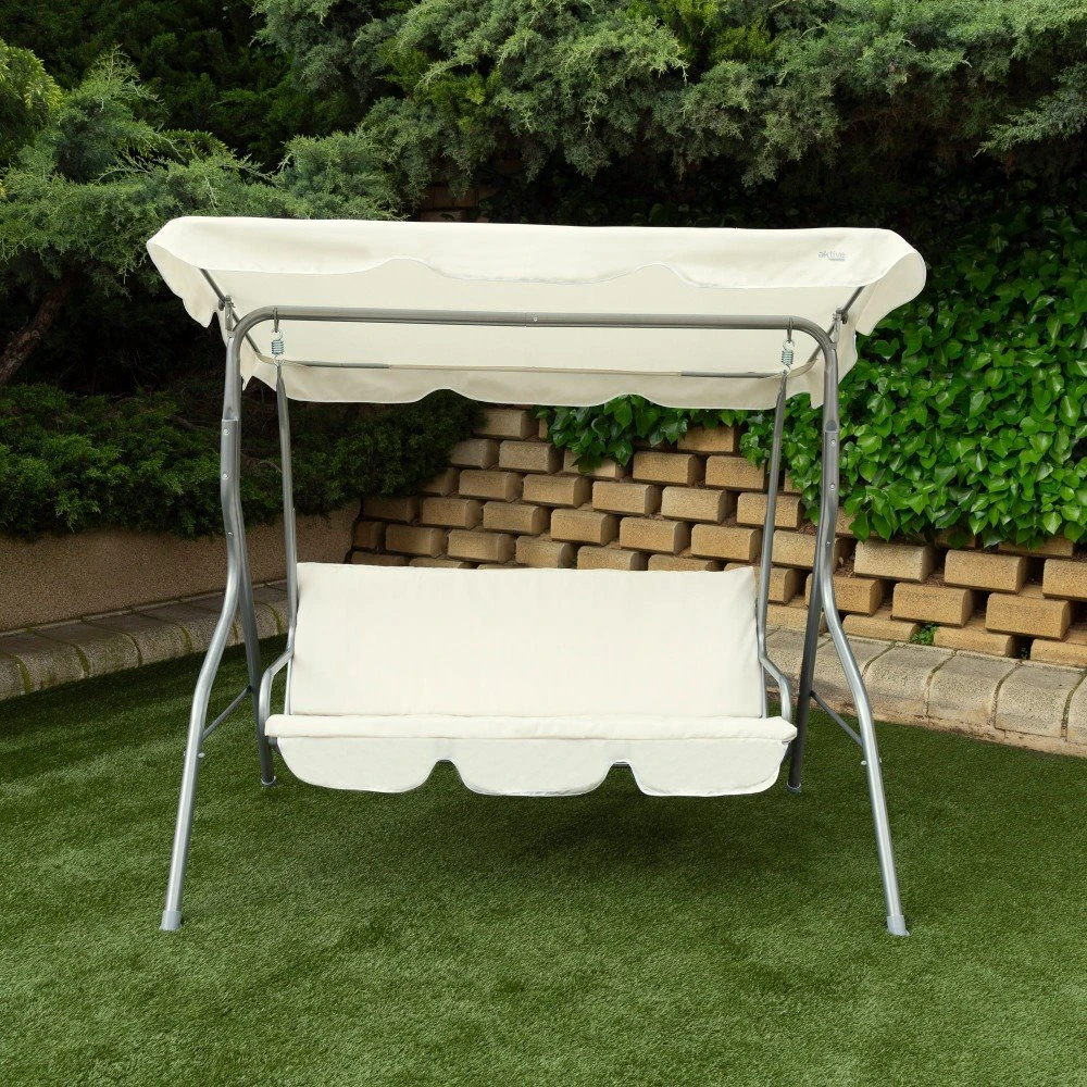 Balancín Para Jardín Marfil C/toldo Inclinable 3 Plazas Aktive 6 Balancín Para Jardín Marfil C/toldo Inclinable 3 Plazas Aktive - Imagen 4