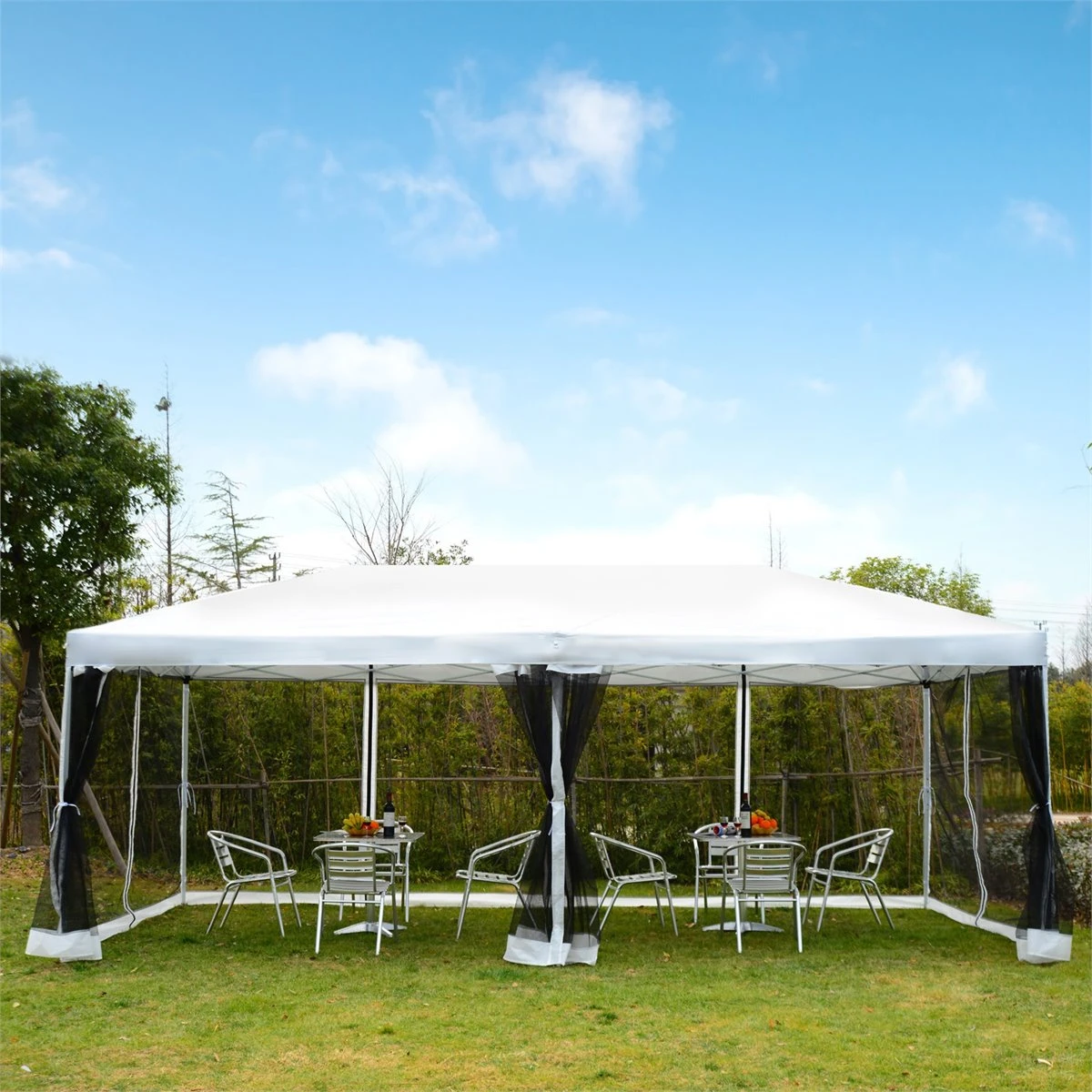 Outsunny Carpa 6x3m Plegable Gazebo Para Jardín Cenador Con 6 Cortinas Mosquitera Y Cremallera Bolsa Transporte Montaje Fácil Acero Tela Oxford Blanco 9 Outsunny Carpa 6x3m Plegable Gazebo Para Jardín Cenador Con 6 Cortinas Mosquitera Y Cremallera Bolsa Transporte Montaje Fácil Acero Tela Oxford Blanco - Imagen 7
