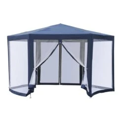 Outsunny Carpa Gazebo Tipo Cenador Hexagonal Con Mosquitera Para Jardín Y Terraza Ø1,97 M Material De Poliéster Repelente Al Agua (Azul)
