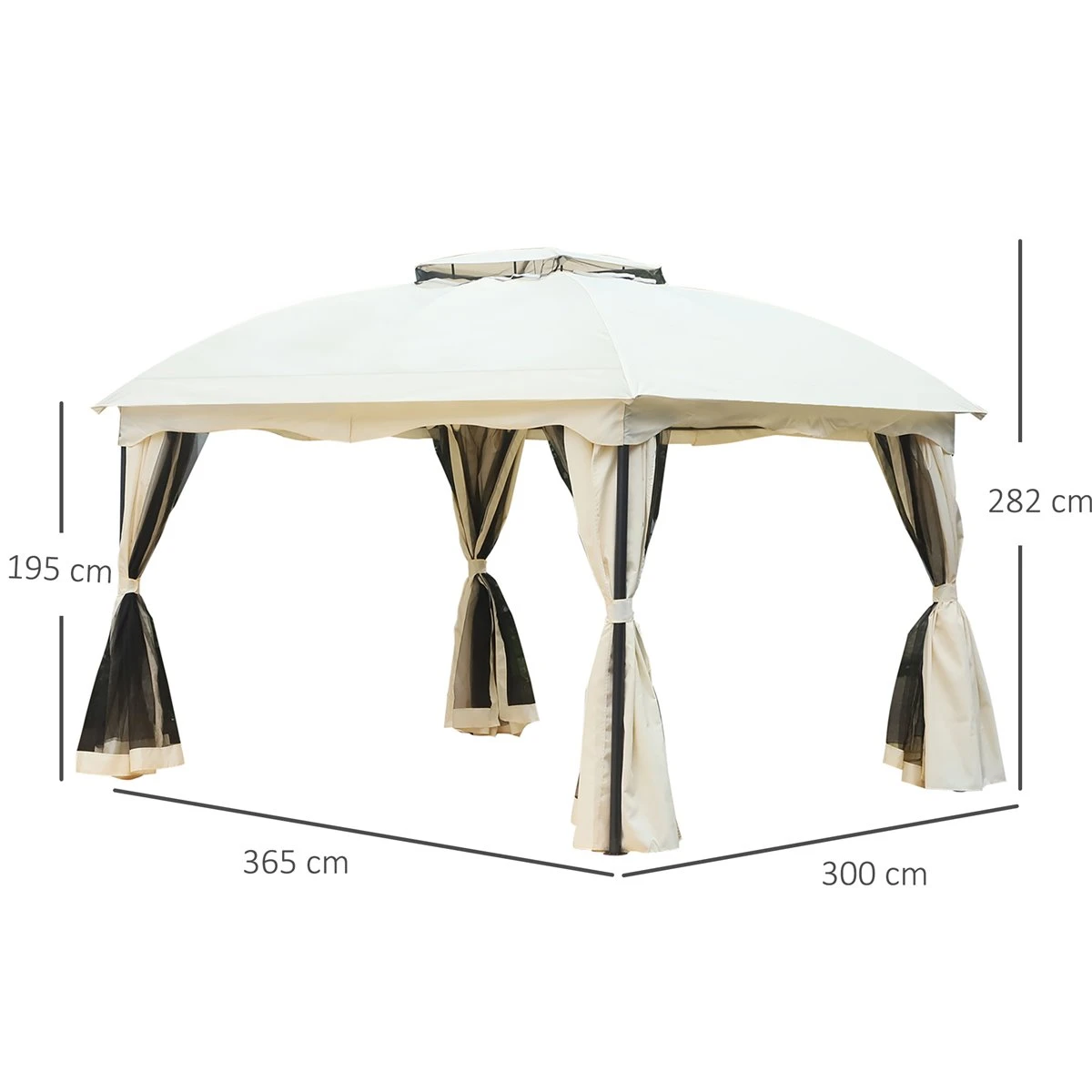 Outsunny Cenador Con Techo Gazebo Pabellón Exterior 3x3.65x2.82m Carpa Glorietas De Jardín Marco De Hierro Con Pared Lateral Y Mosquitero Color Crema 5 Outsunny Cenador Con Techo Gazebo Pabellón Exterior 3x3.65x2.82m Carpa Glorietas De Jardín Marco De Hierro Con Pared Lateral Y Mosquitero Color Crema - Imagen 3