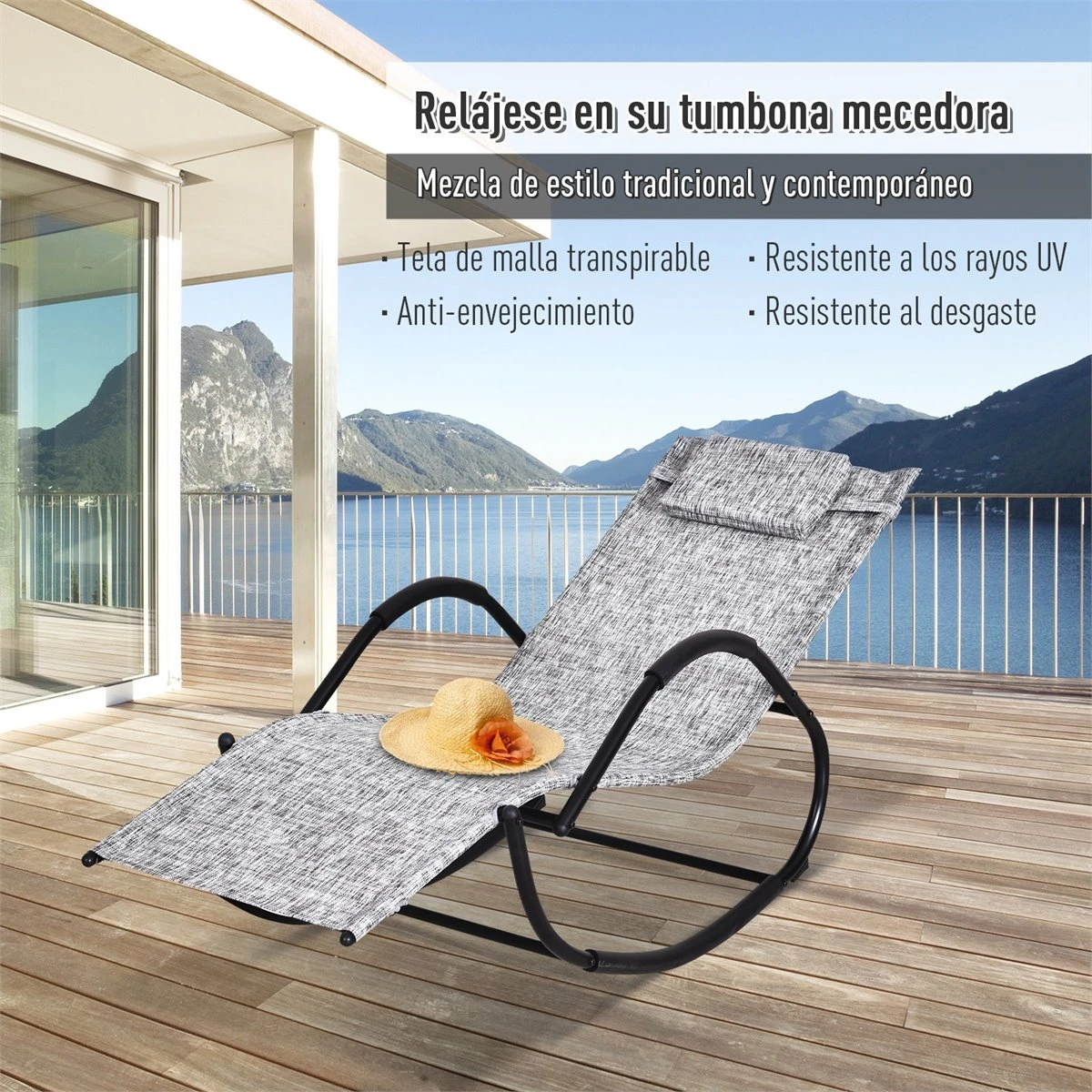 Outsunny Mecedora Para Exterior Tumbona Con Reposabrazos Y Función Balancín Para Terraza 160x61x79 Cm Gris 6 Outsunny Mecedora Para Exterior Tumbona Con Reposabrazos Y Función Balancín Para Terraza 160x61x79 Cm Gris - Imagen 4