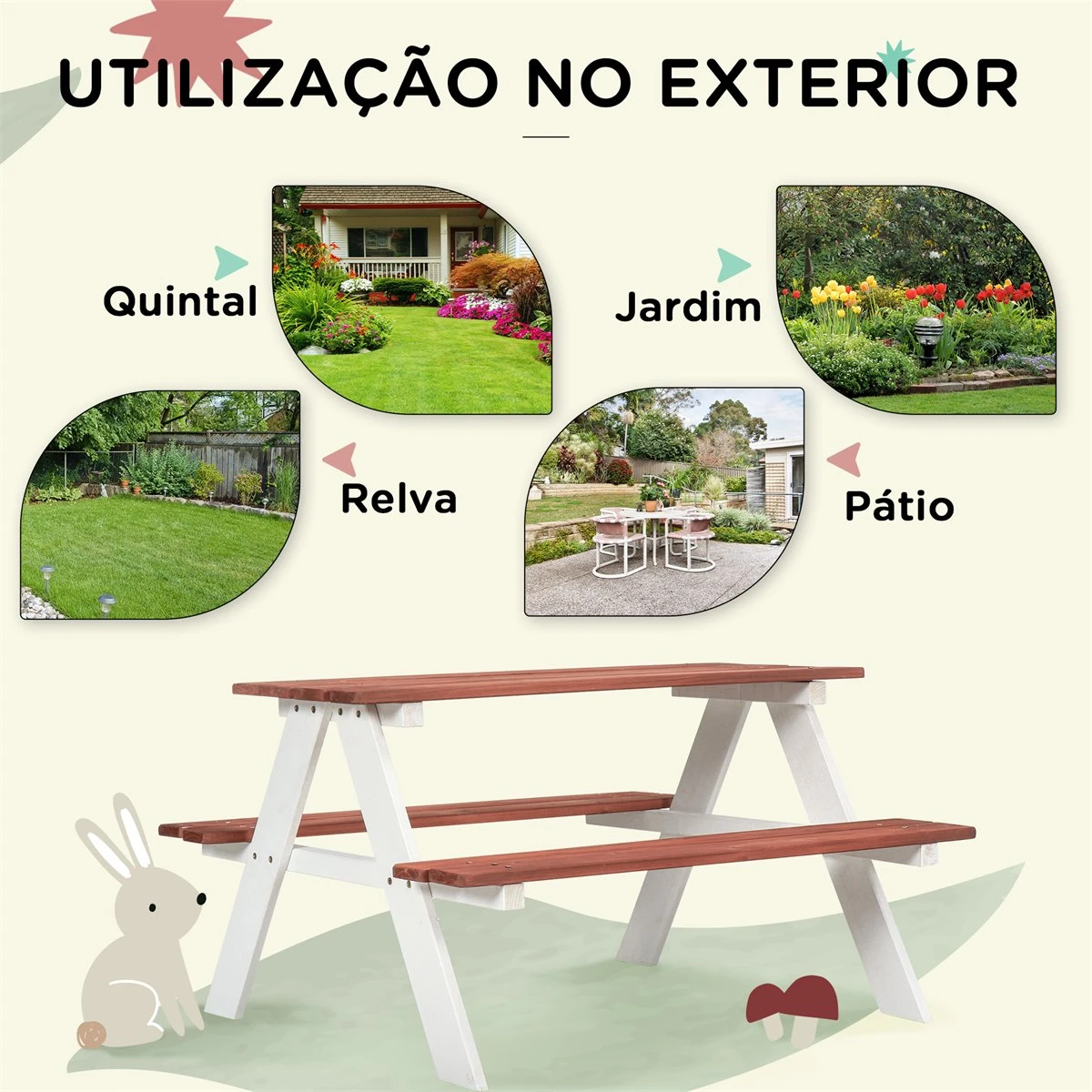 Outsunny Juego De Mesa Y 2 Bancos Infantiles De Madera Mesa De Picnic Para Niños De 3-8 Años Para Jardín Patio Terraza 89x79x50 Cm Marrón 6 Outsunny Juego De Mesa Y 2 Bancos Infantiles De Madera Mesa De Picnic Para Niños De 3-8 Años Para Jardín Patio Terraza 89x79x50 Cm Marrón - Imagen 4