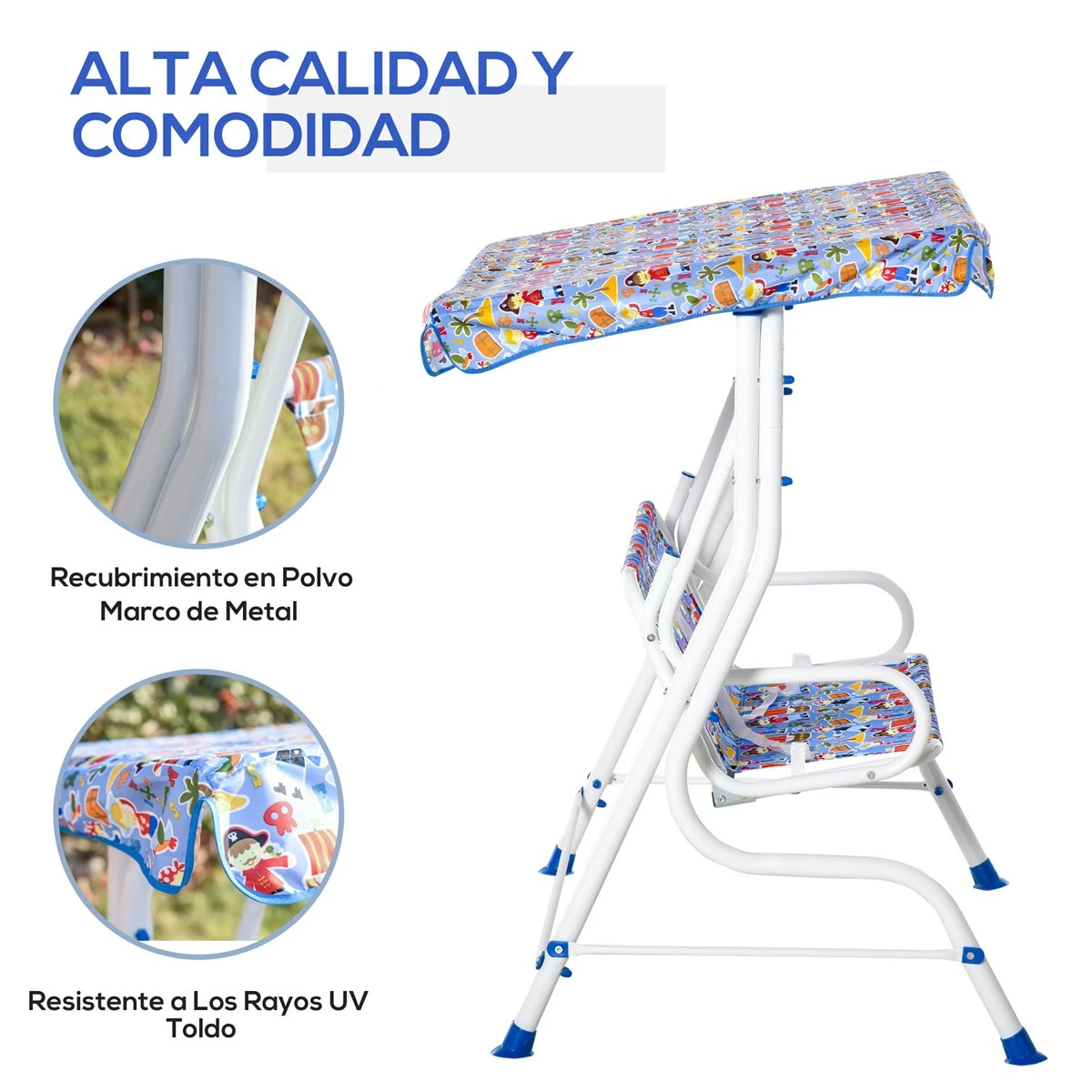 Outsunny Columpio Balancín De Jardín Infantil 2 Plazas Para Niños De +3 Años Con Toldo Ajustable En Ángulo Para Terraza Balcón Carga Máx. 60 Kg 110x70x110 Cm Azul 9 Outsunny Columpio Balancín De Jardín Infantil 2 Plazas Para Niños De +3 Años Con Toldo Ajustable En Ángulo Para Terraza Balcón Carga Máx. 60 Kg 110x70x110 Cm Azul - Imagen 7